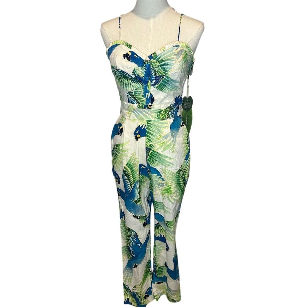 FARM Rio Parrot Print Jumpsuit in Blue and Green - Picture 2 of 8